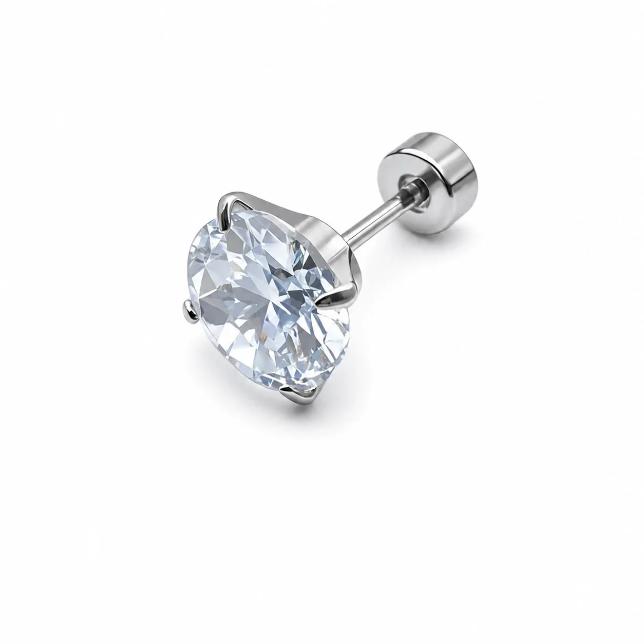Bright 316 Stainless Steel Four-Prong CZ Stud Earring