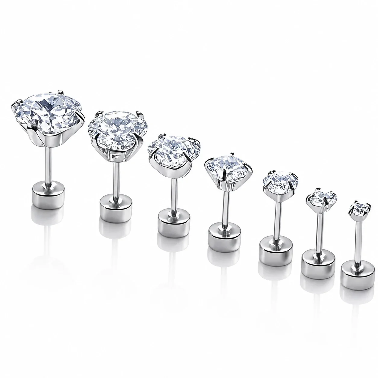 Bright 316 Stainless Steel Four-Prong CZ Stud Earring