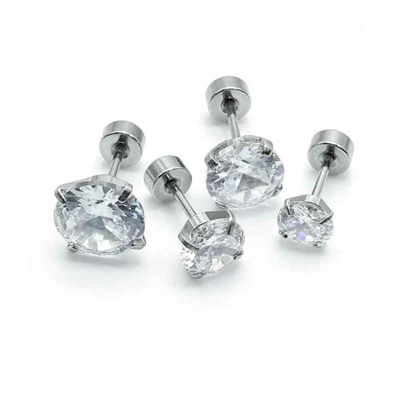 Bright 316 Stainless Steel Four-Prong CZ Stud Earring