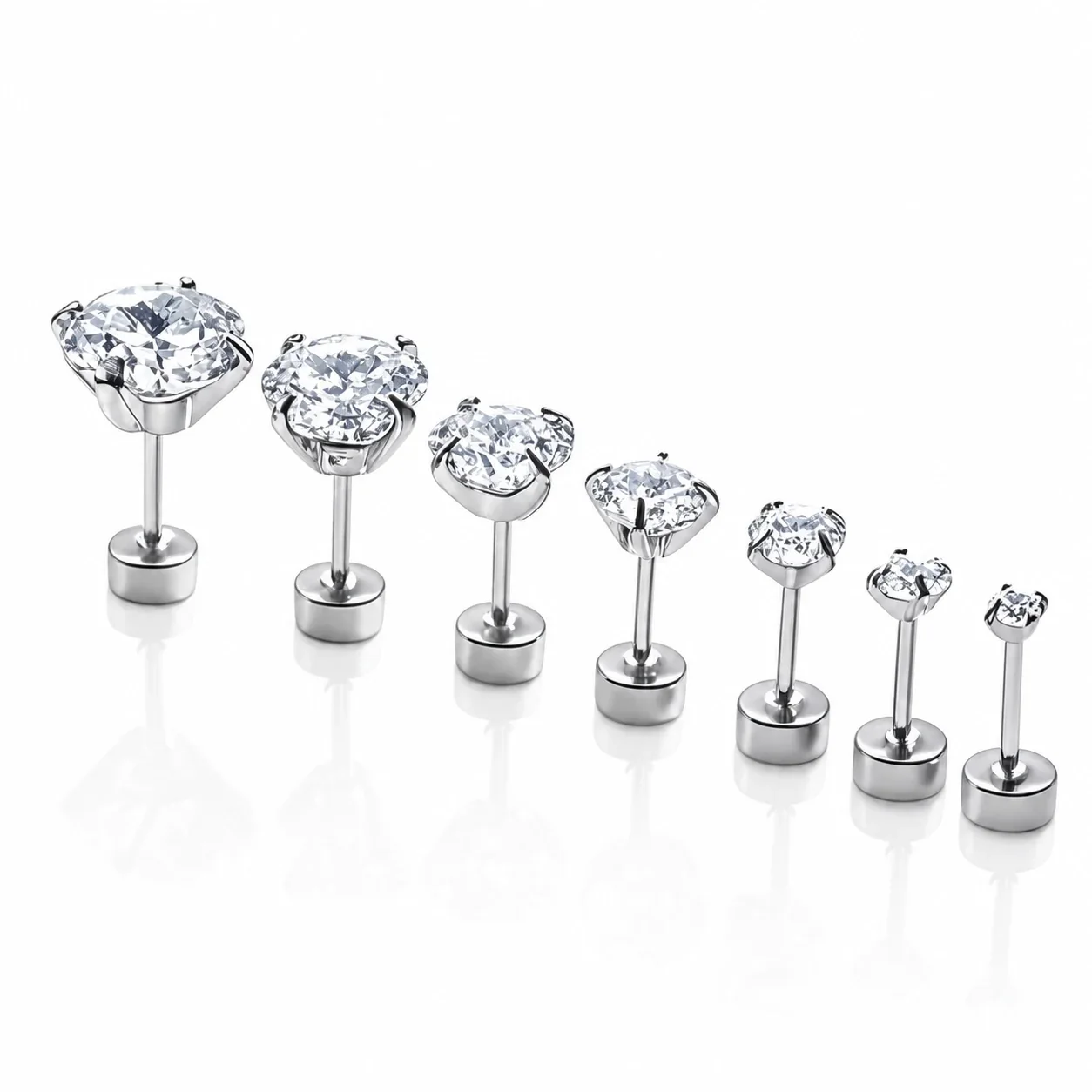 Bright 316 Stainless Steel Four-Prong CZ Stud Earring - Silver . mm Bar