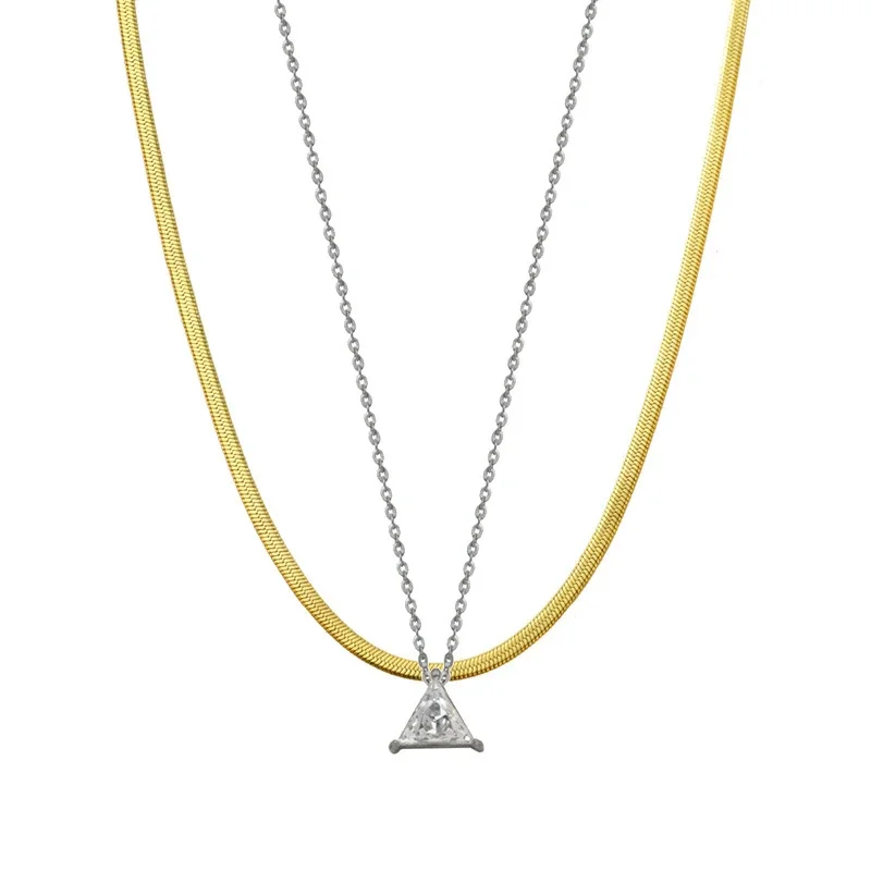Architectural Stainless Steel Triangle CZ Pendant Necklace