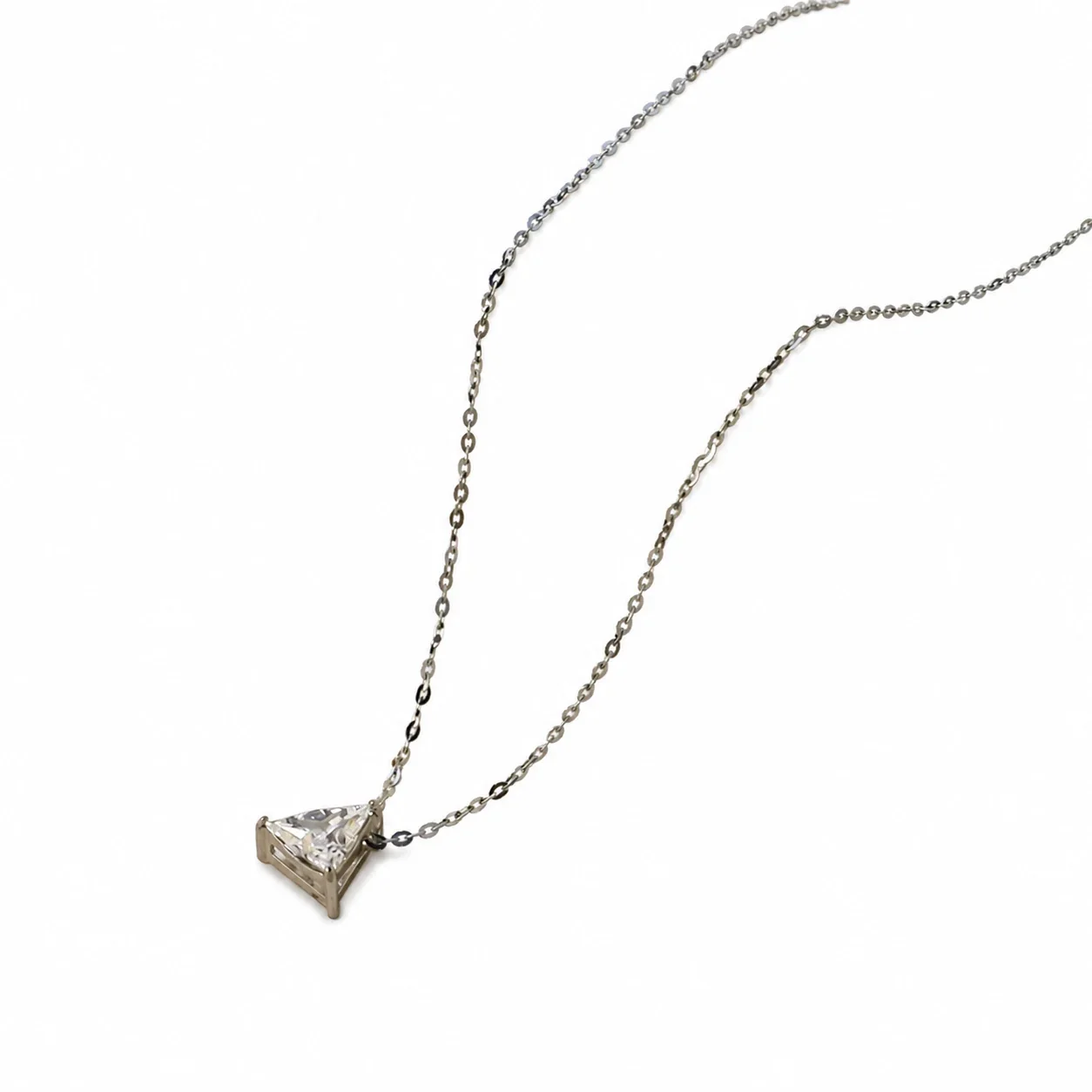 Architectural Stainless Steel Triangle CZ Pendant Necklace