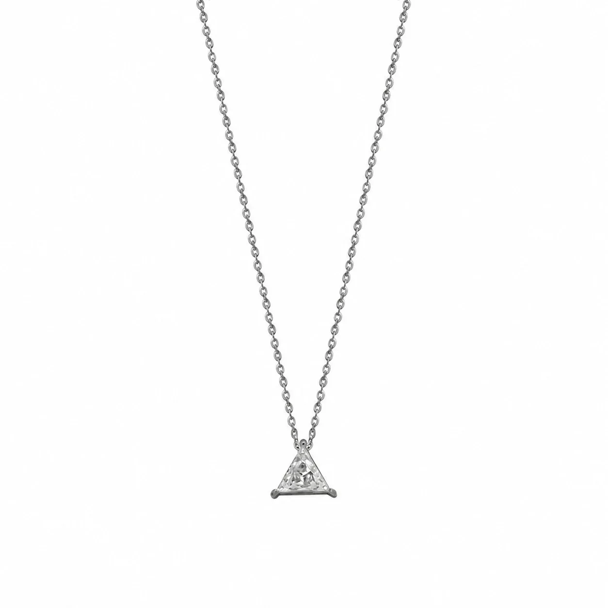 Architectural Stainless Steel Triangle CZ Pendant Necklace - Steel