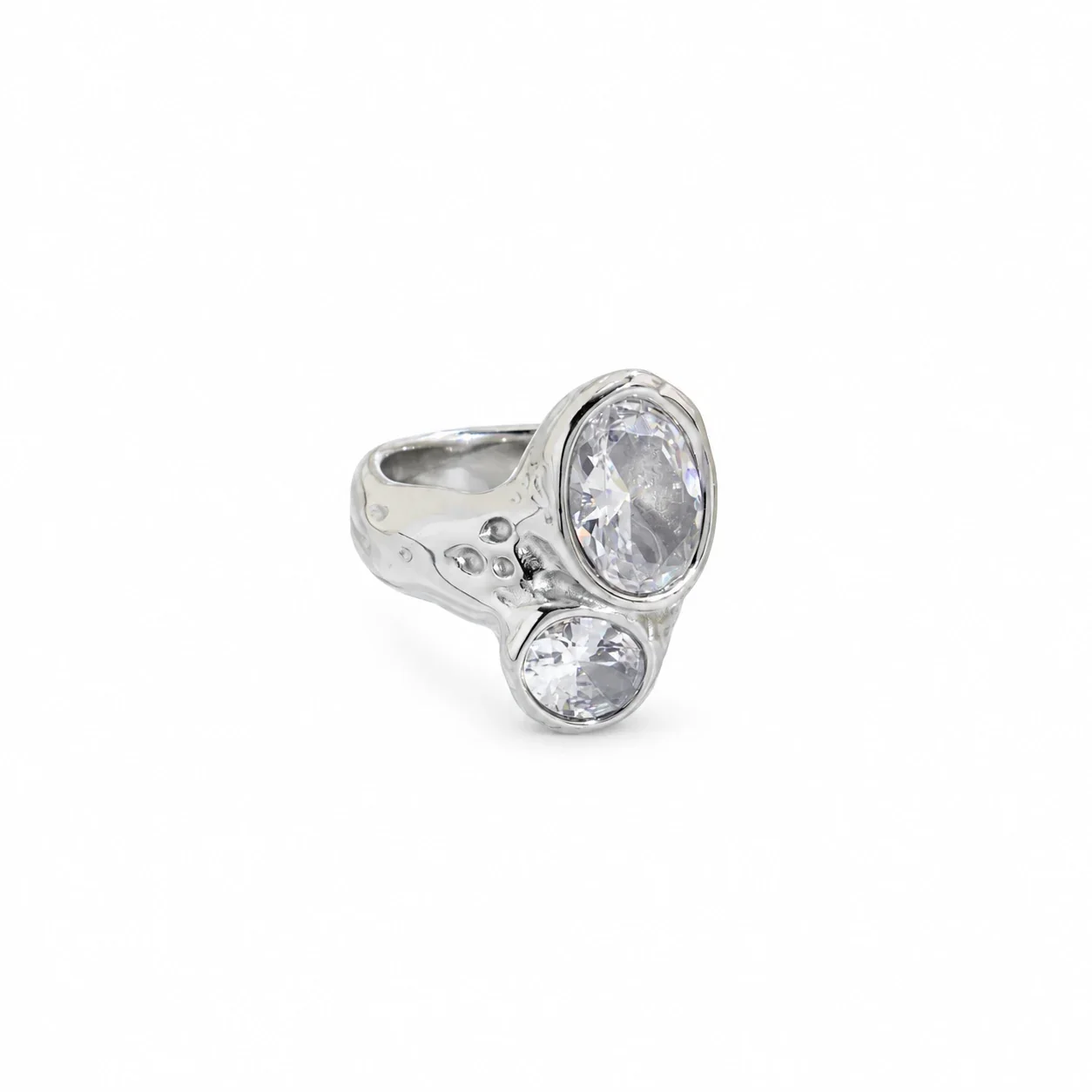 Ring with Dual Oval Bezel-Set Crystals, Stainless Steel
