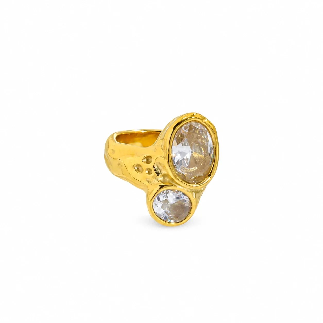 Ring with Dual Oval Bezel-Set Crystals, Stainless Steel