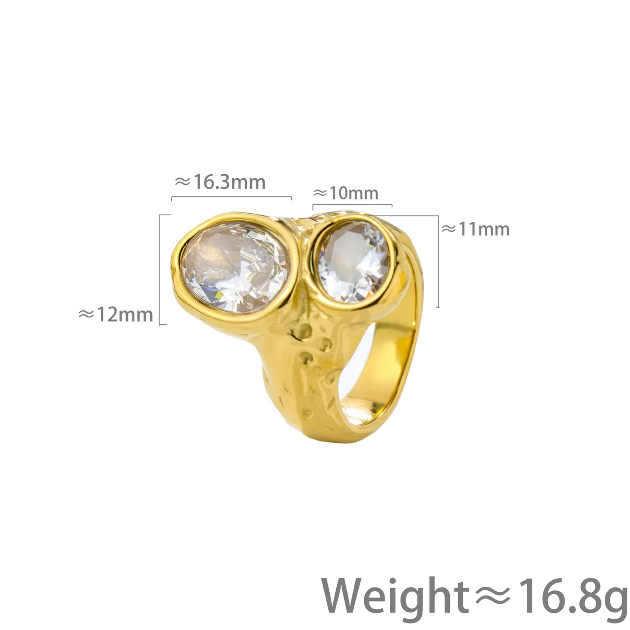 Ring with Dual Oval Bezel-Set Crystals, Stainless Steel