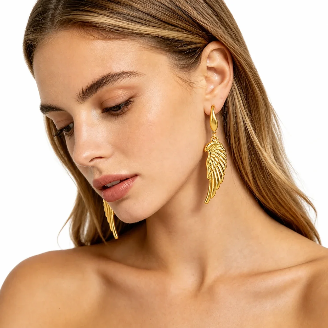 Winged 18K Gold-Plated 316 Stainless Steel Drop Earrings