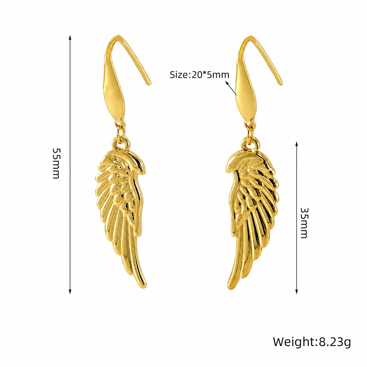 Winged 18K Gold-Plated 316 Stainless Steel Drop Earrings - Gold