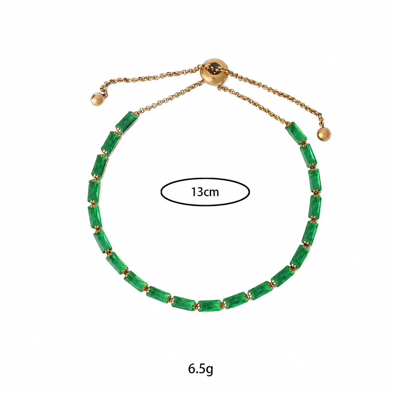 Vivid Gold-Plated Emerald-Cut CZ Slider Bracelet - Gold Emerald CZ 3x6 Box