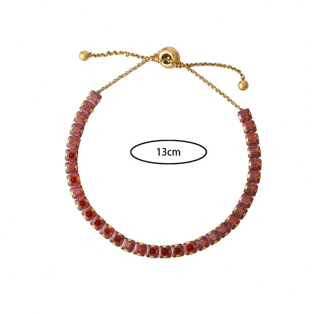 Vivid Gold-Plated Emerald-Cut CZ Slider Bracelet - Gold Orange-Red CZ 4x4 Bag
