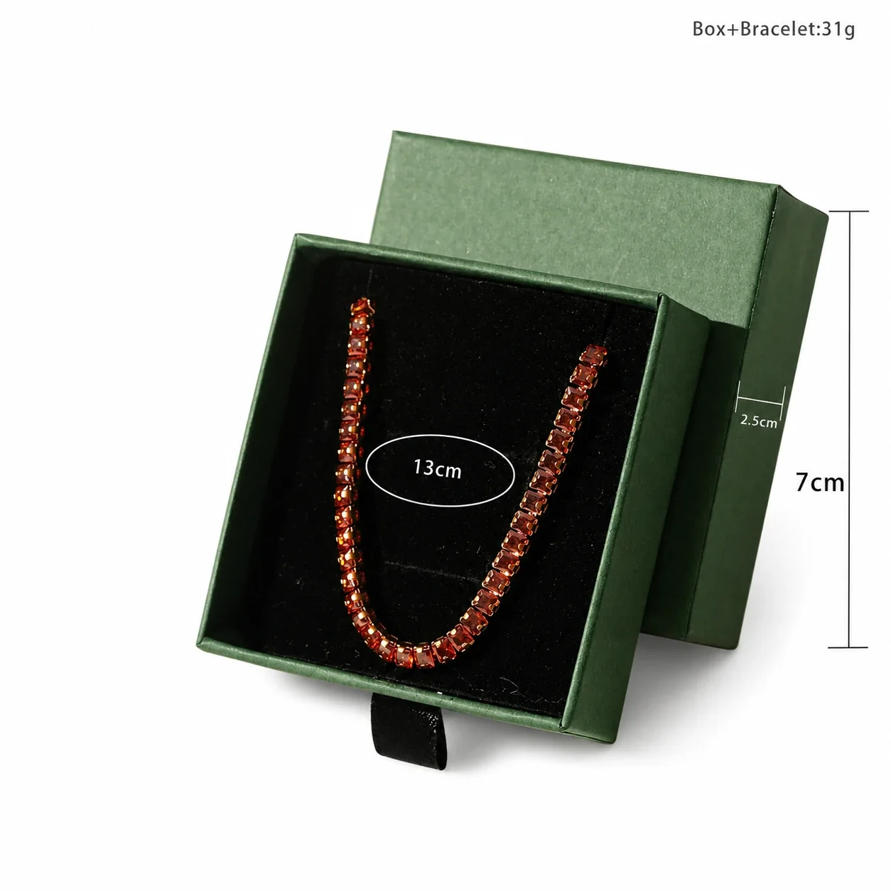 Vivid Gold-Plated Emerald-Cut CZ Slider Bracelet - Gold Orange-Red CZ 4x4 Boxed