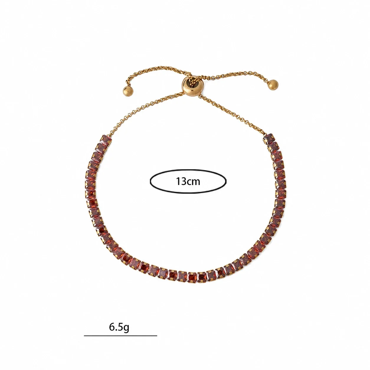 Vivid Gold-Plated Emerald-Cut CZ Slider Bracelet - Gold Orange-Red CZ 3x3 Bag