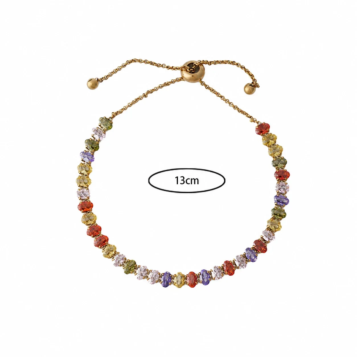 Vivid Gold-Plated Emerald-Cut CZ Slider Bracelet - Gold Rainbow CZ 3x5 Bag