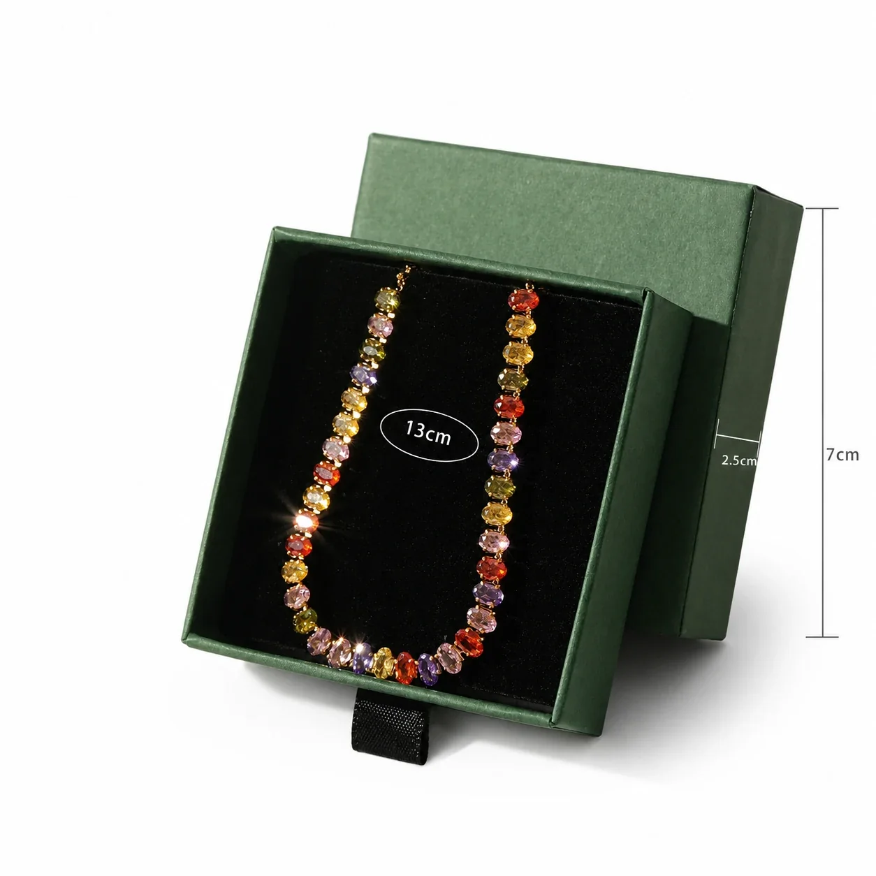 Vivid Gold-Plated Emerald-Cut CZ Slider Bracelet - Gold Rainbow CZ 3x5 Boxed