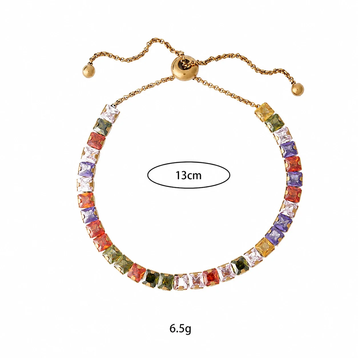 Vivid Gold-Plated Emerald-Cut CZ Slider Bracelet - Gold Rainbow CZ 4x4 Bag