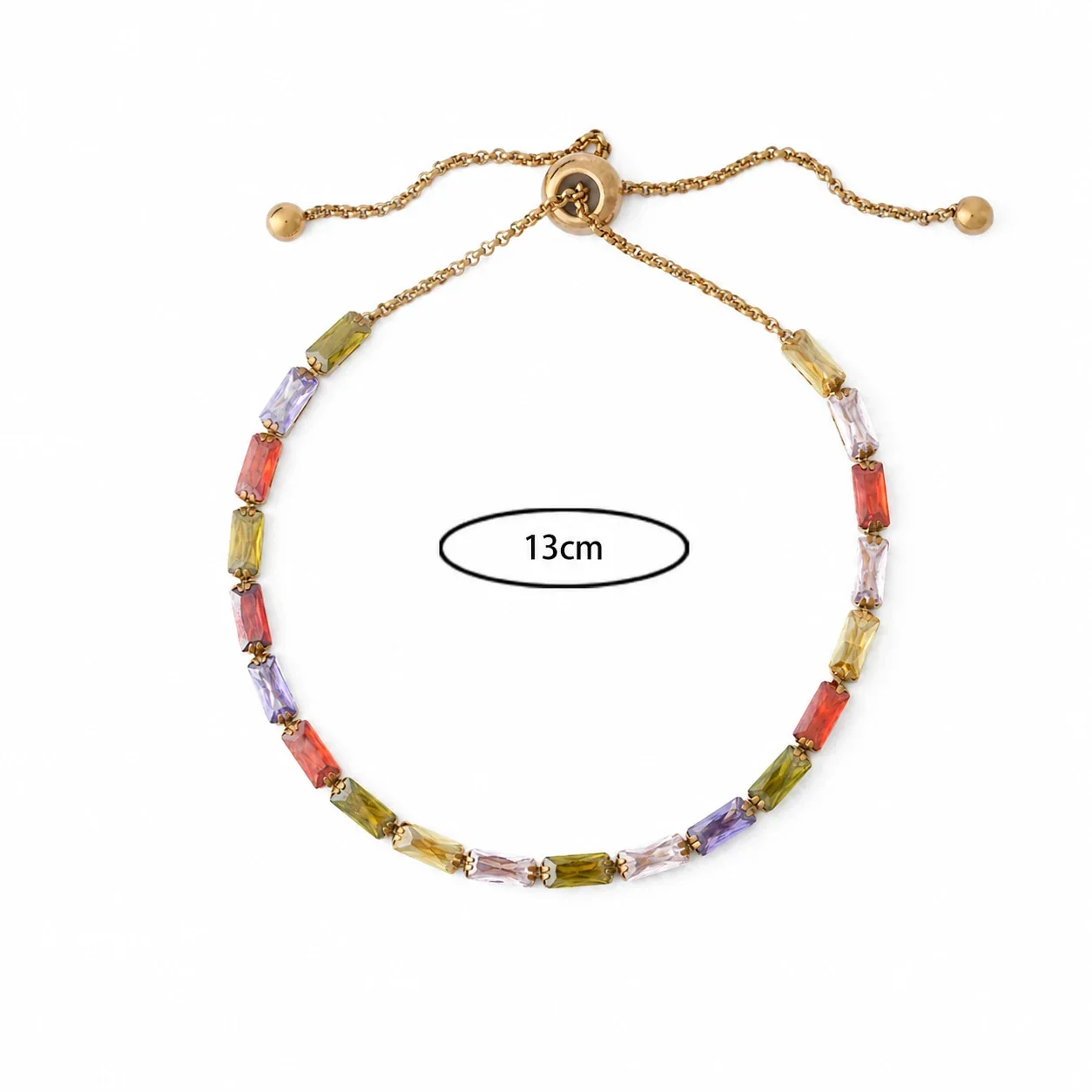 Vivid Gold-Plated Emerald-Cut CZ Slider Bracelet - Gold Rainbow CZ 3x6 Bag