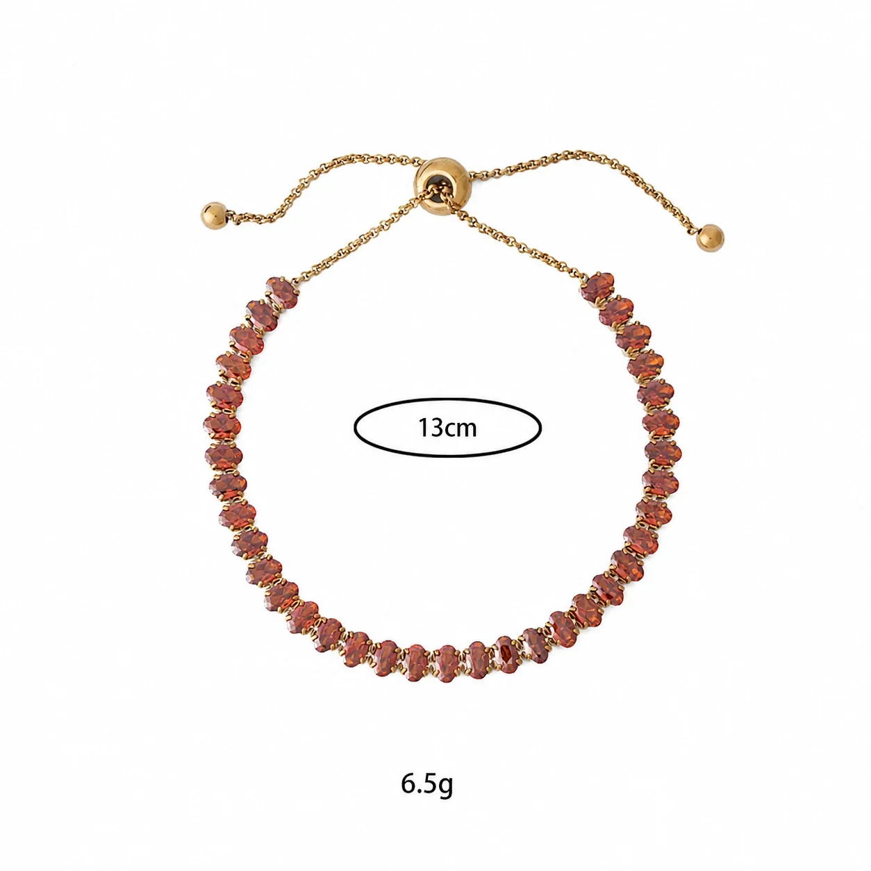 Vivid Gold-Plated Emerald-Cut CZ Slider Bracelet - Gold Orange-Red CZ 3x5 Bag