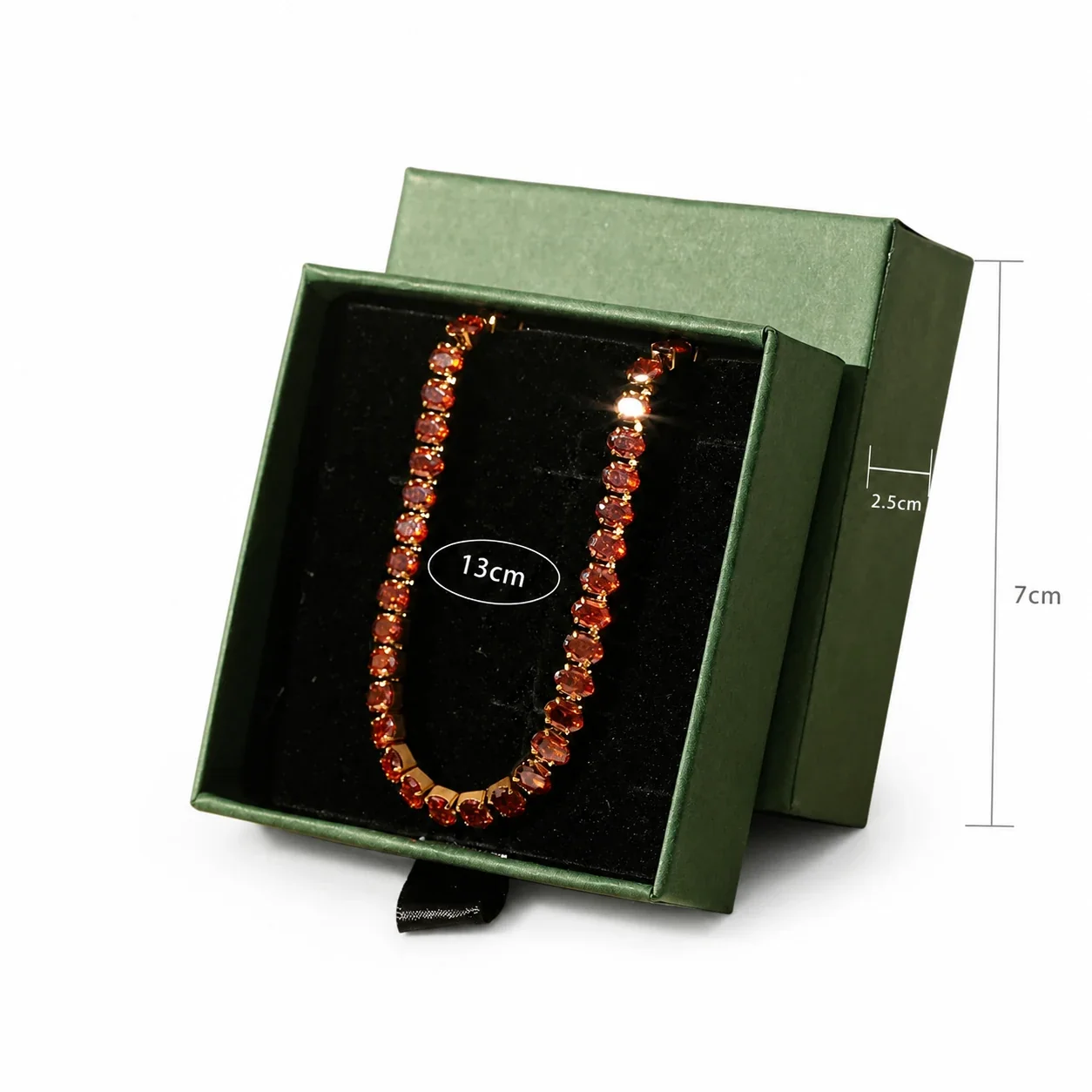 Vivid Gold-Plated Emerald-Cut CZ Slider Bracelet - Gold Orange-Red CZ 3x5 Boxed