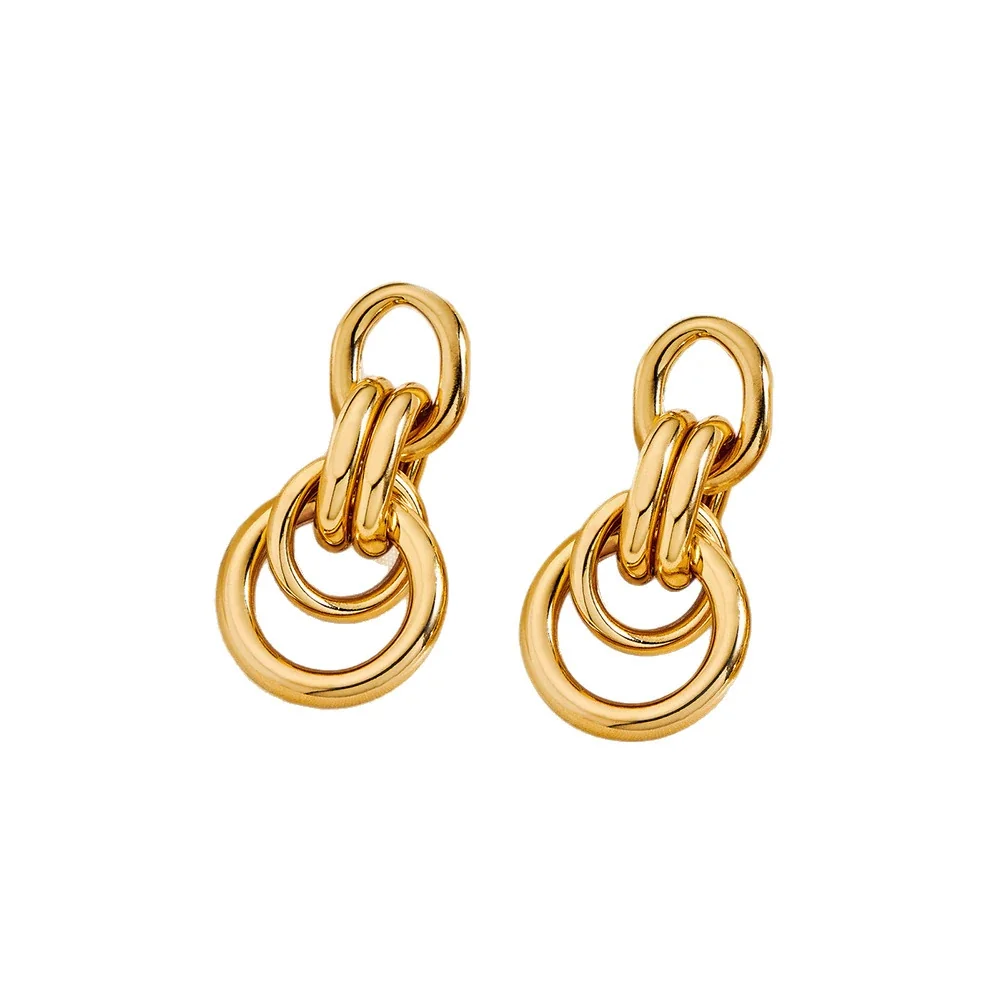 Sculptural Gold-Plated Oval Multi-Link Drop Earrings
