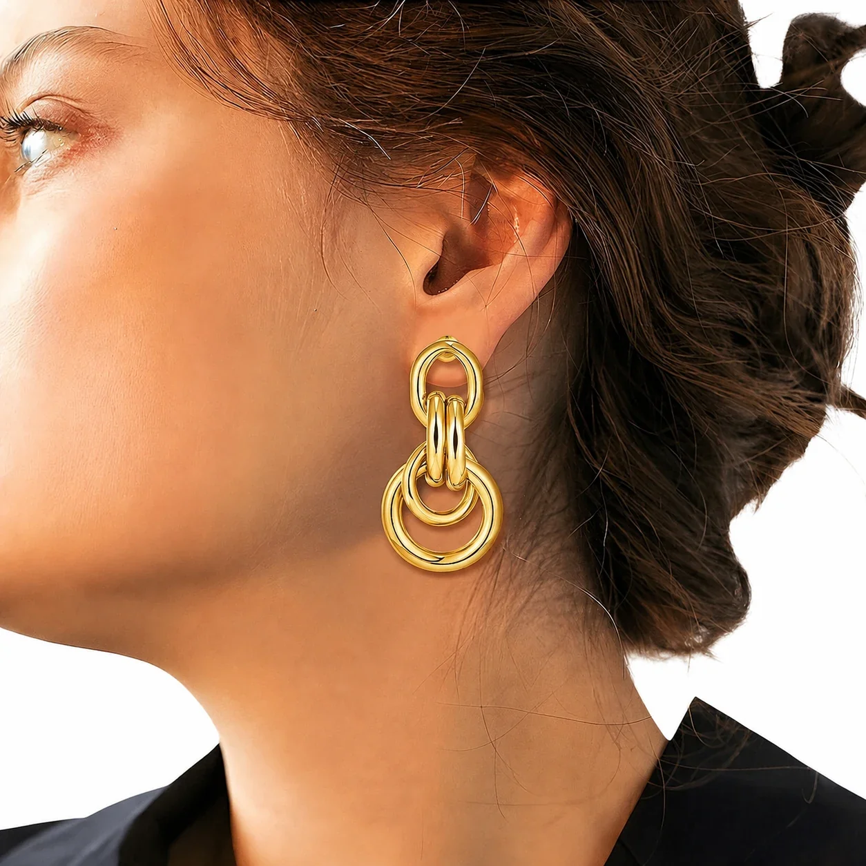 Sculptural Gold-Plated Oval Multi-Link Drop Earrings