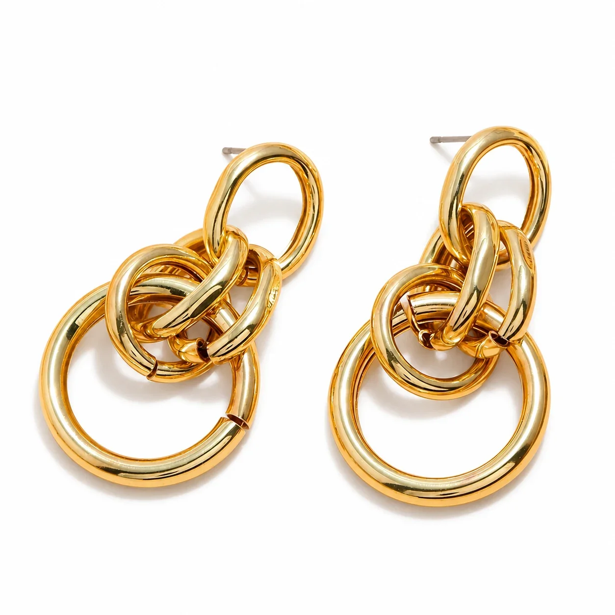Sculptural Gold-Plated Oval Multi-Link Drop Earrings
