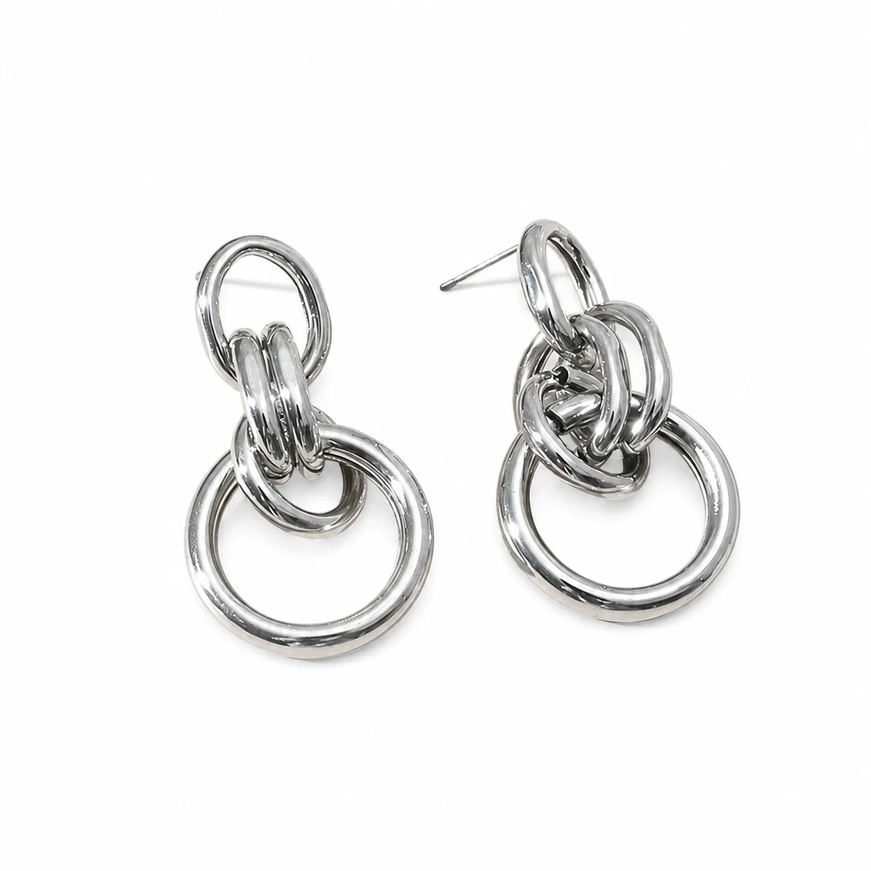 Sculptural Gold-Plated Oval Multi-Link Drop Earrings