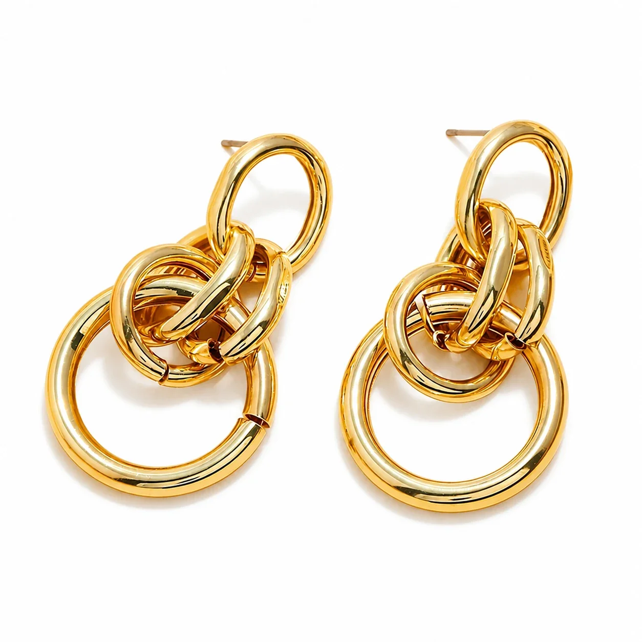 Sculptural Gold-Plated Oval Multi-Link Drop Earrings - Gold