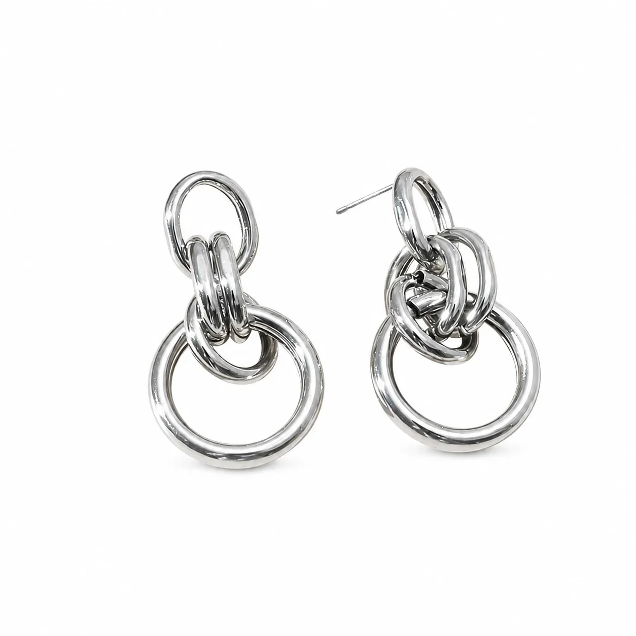 Sculptural Gold-Plated Oval Multi-Link Drop Earrings - Silver