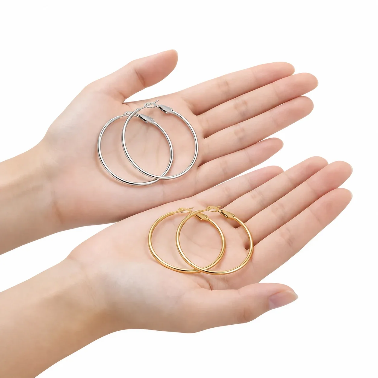 Polished 316 Stainless Steel Tube Hoop Earrings - Silver mm