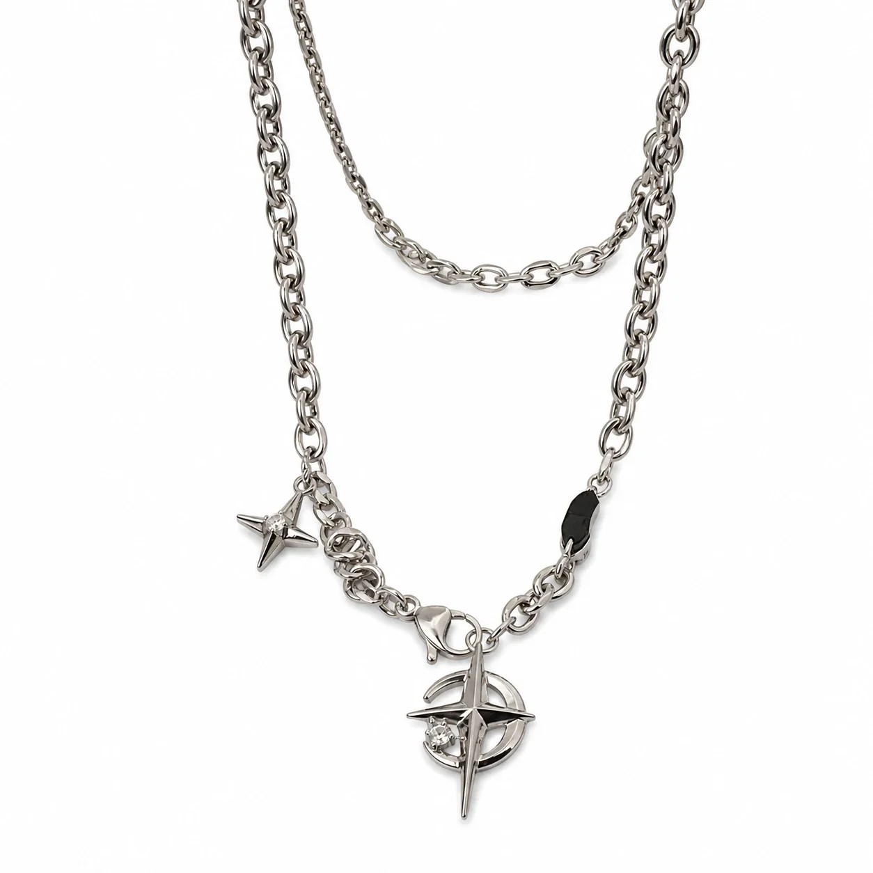 Edgy Stainless Steel Silver-Plated Star Charm Chain Necklace