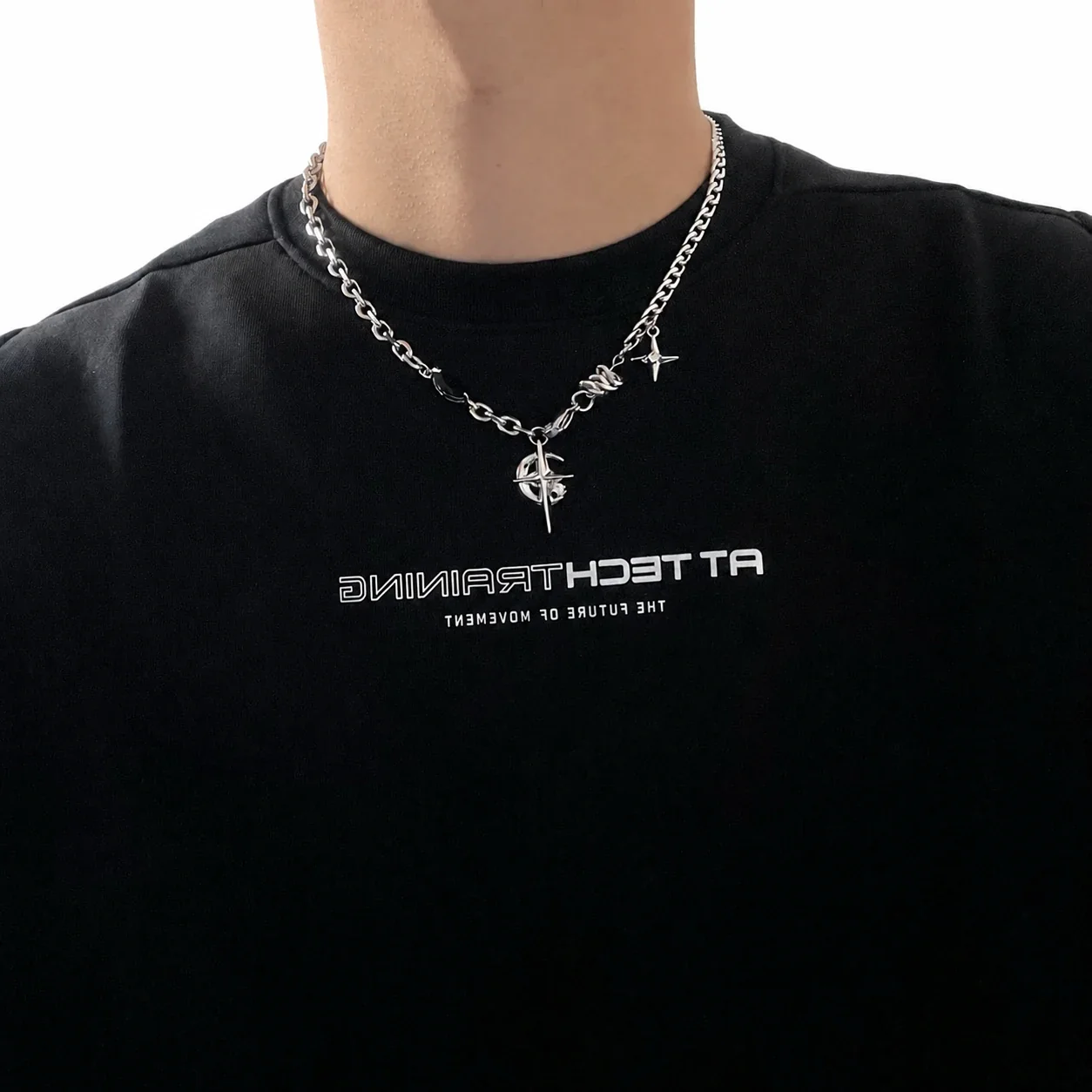 Edgy Stainless Steel Silver-Plated Star Charm Chain Necklace