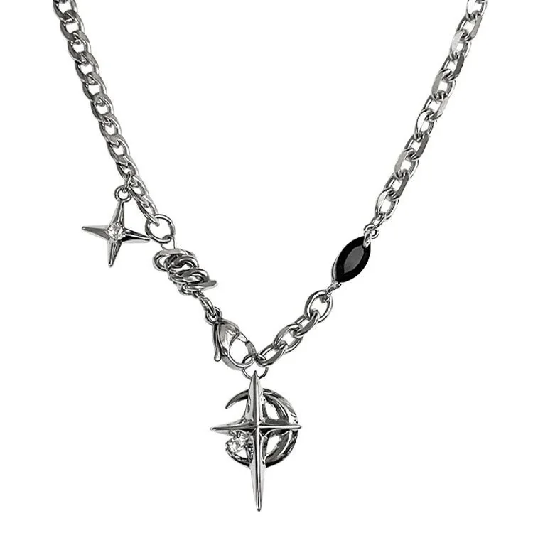 Edgy Stainless Steel Silver-Plated Star Charm Chain Necklace