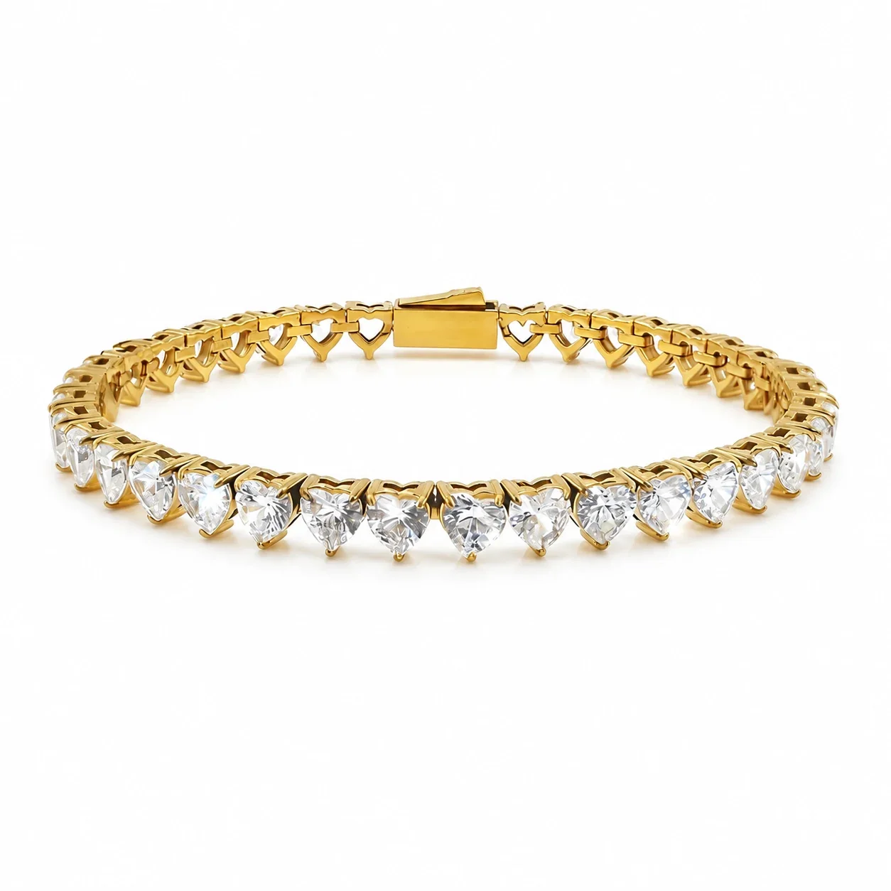 Heart-Cut Cubic Zirconia Tennis Bracelet, Stainless Steel