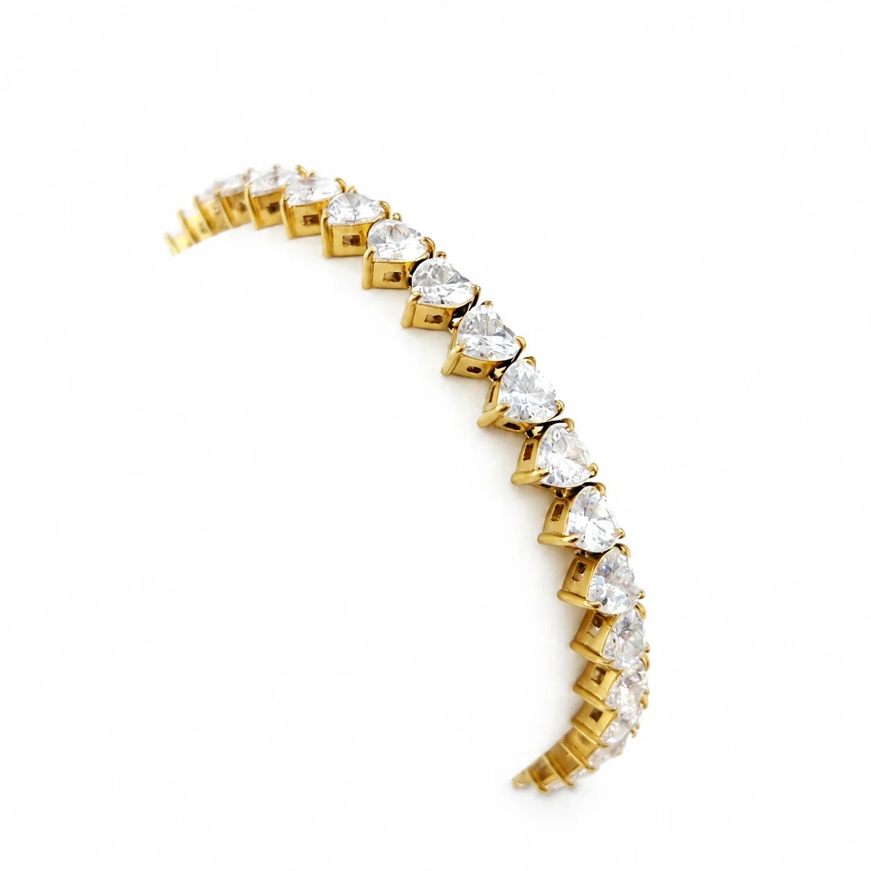 Heart-Cut Cubic Zirconia Tennis Bracelet, Stainless Steel