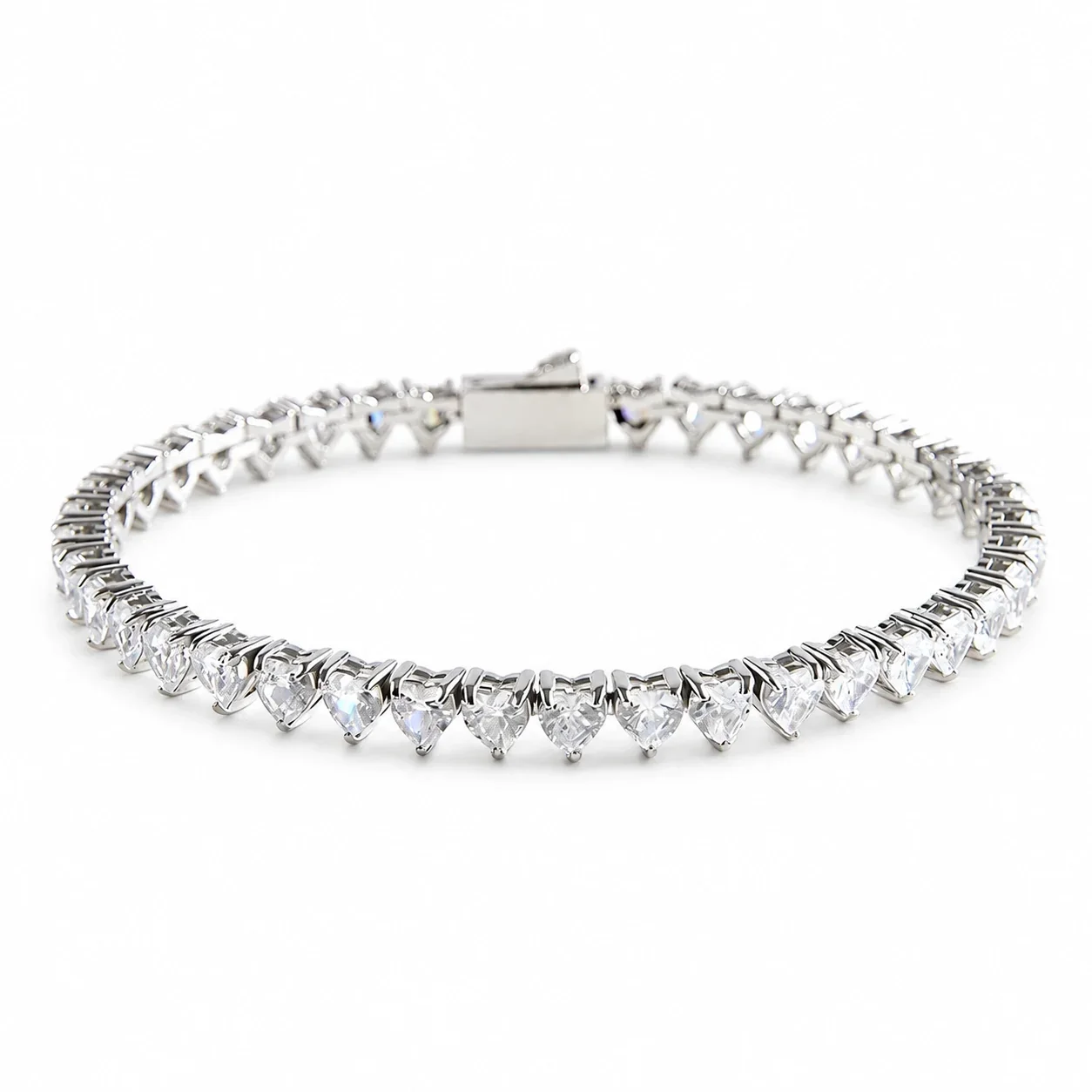 Heart-Cut Cubic Zirconia Tennis Bracelet, Stainless Steel