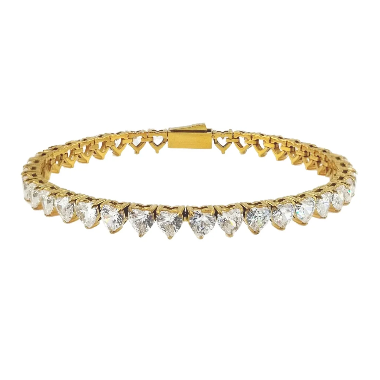 Heart-Cut Cubic Zirconia Tennis Bracelet, Stainless Steel