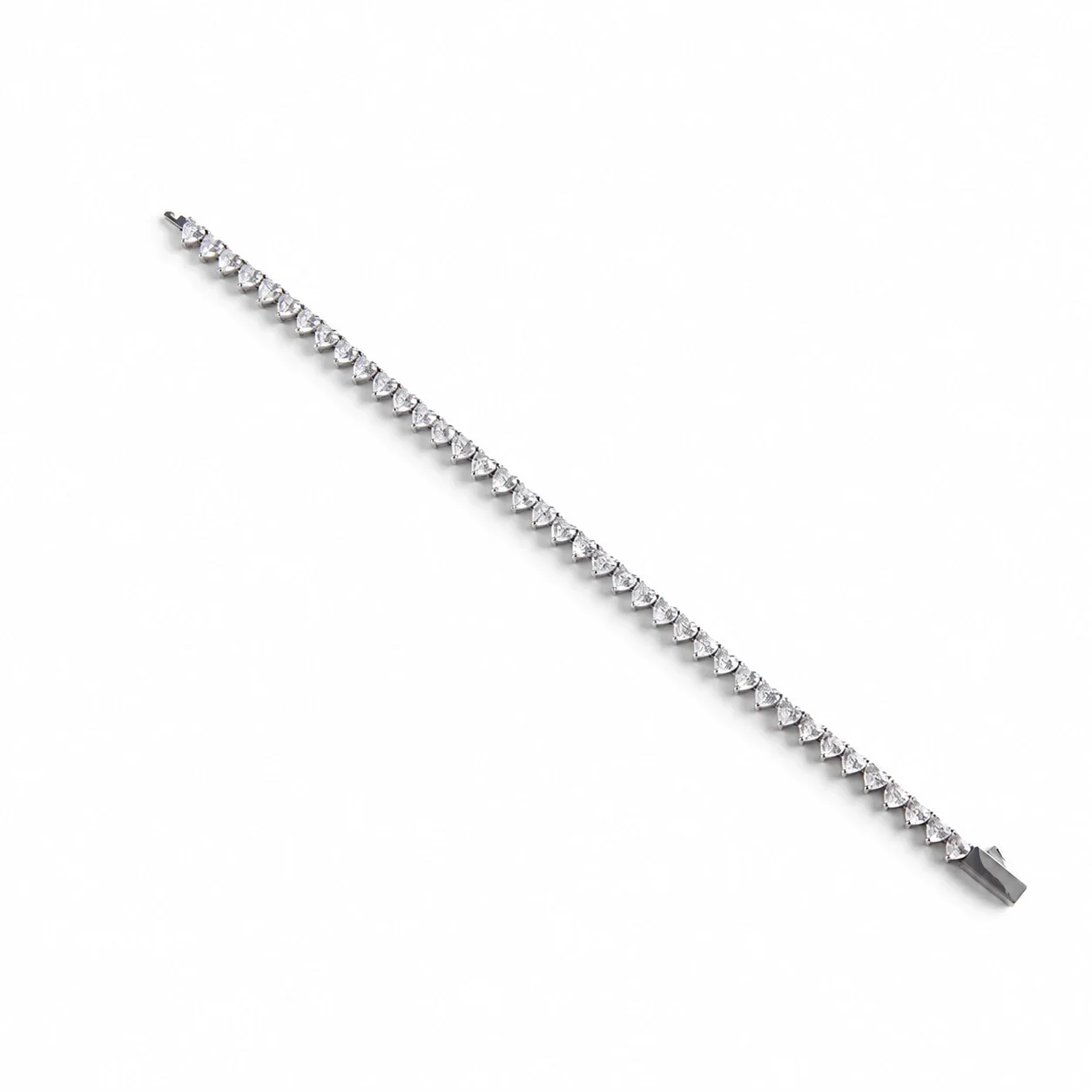 Heart-Cut Cubic Zirconia Tennis Bracelet, Stainless Steel - Silver 4 x 4 mm, 18 cm