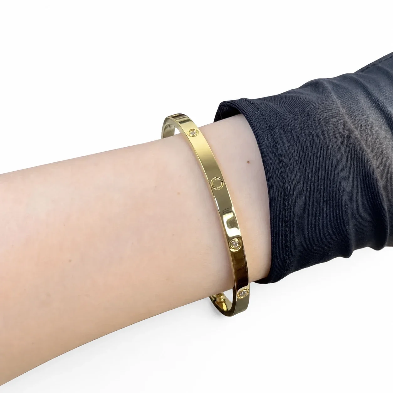 Polished Stainless Steel Screw Detail Bangle Bracelet