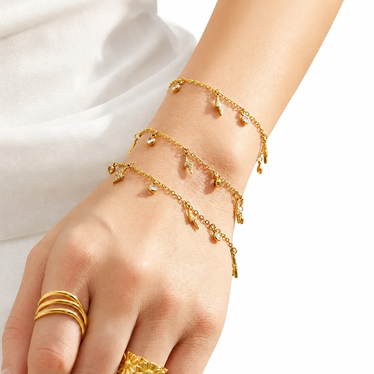 Delicate Gold-Plated 316L Lightning CZ Charm Jewelry Set