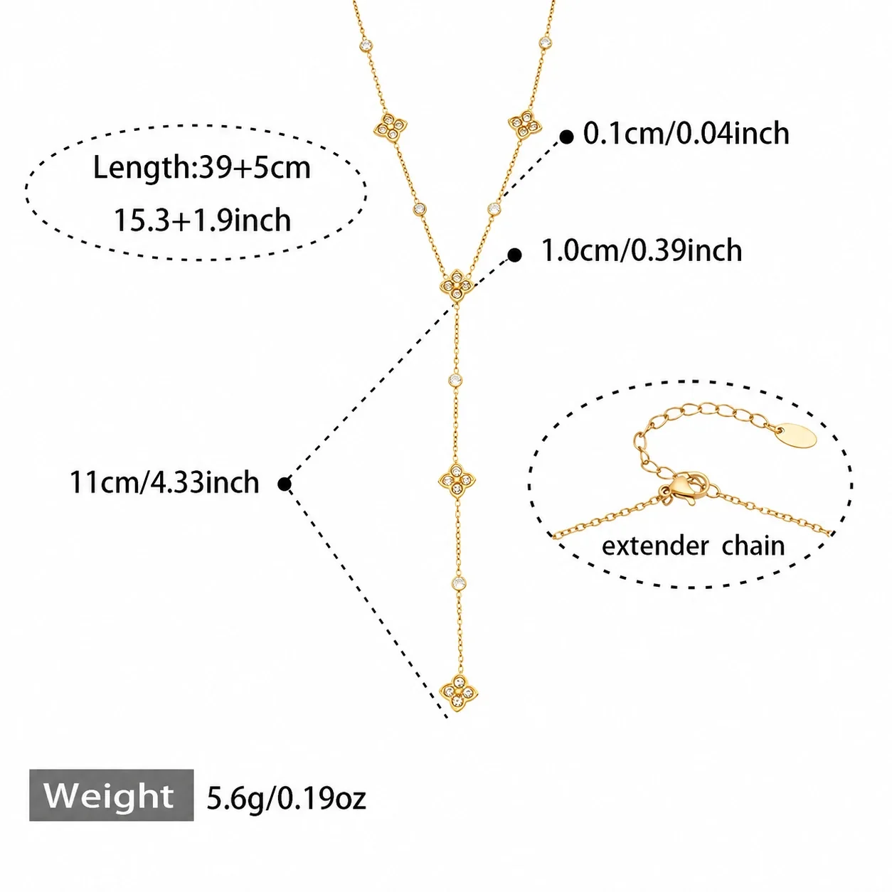 Delicate Gold-Plated 316L Lightning CZ Charm Jewelry Set - Gold Clover CZ Y 39+5 cm