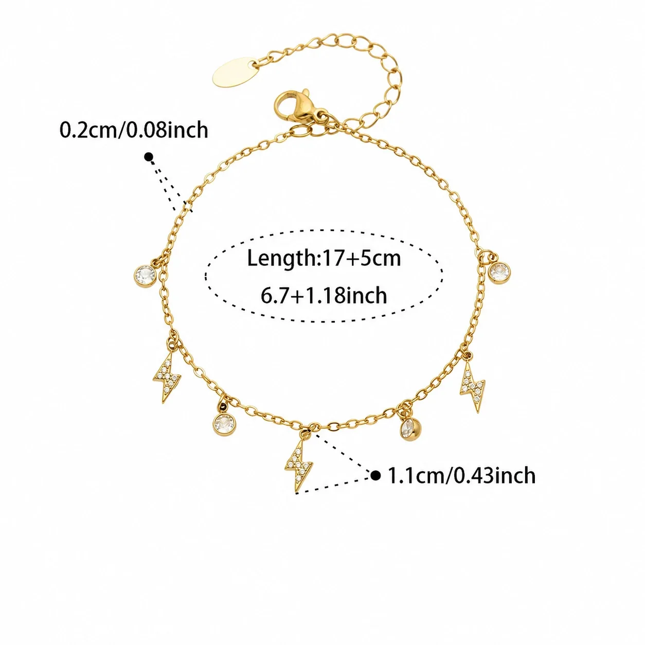 Delicate Gold-Plated 316L Lightning CZ Charm Jewelry Set - Gold Lightning CZ 17+5 cm