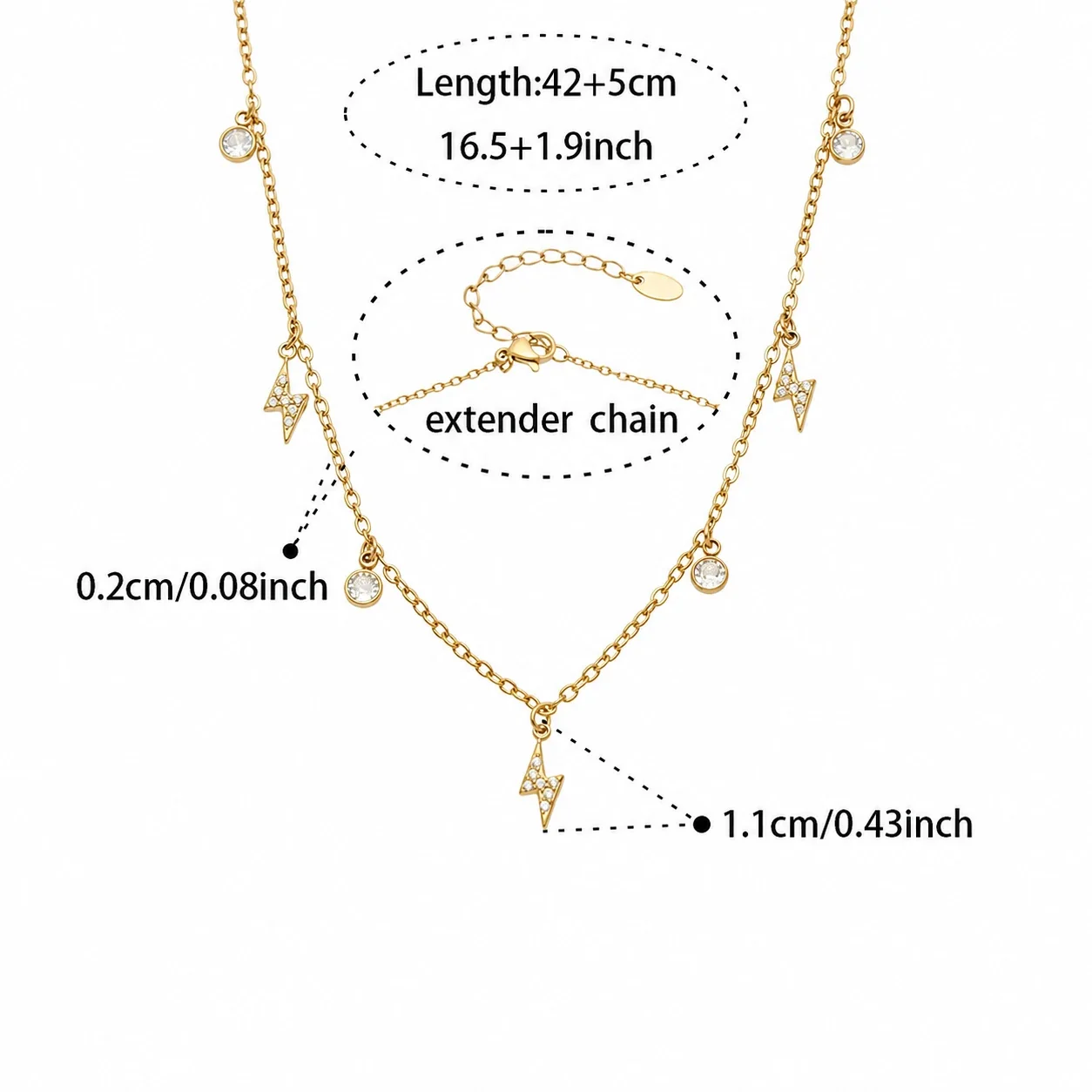 Delicate Gold-Plated 316L Lightning CZ Charm Jewelry Set - Gold Lightning CZ 42+5 cm