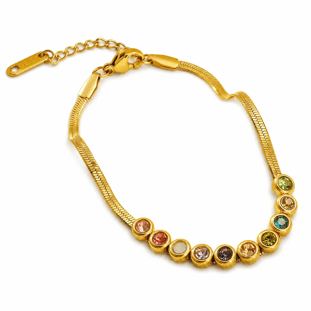 Vivid Stainless Steel Herringbone Bezel Crystal Bracelet