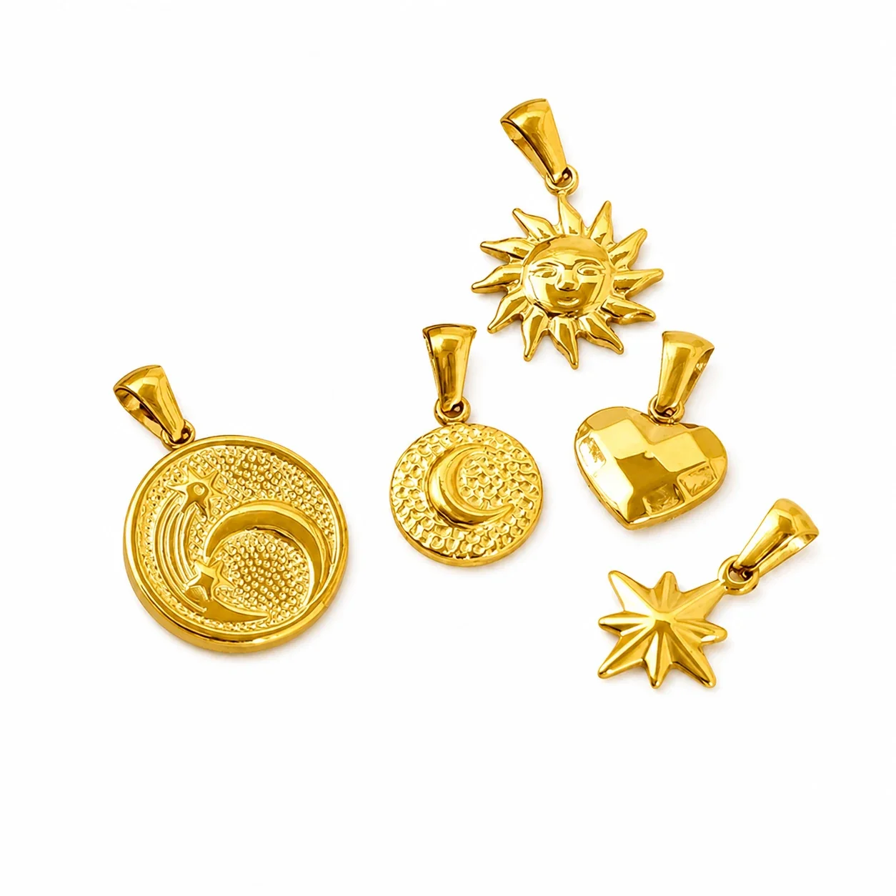 Himmelsmotiv Edelstahl Anhänger mit goldplattiertem Mond und Sternen