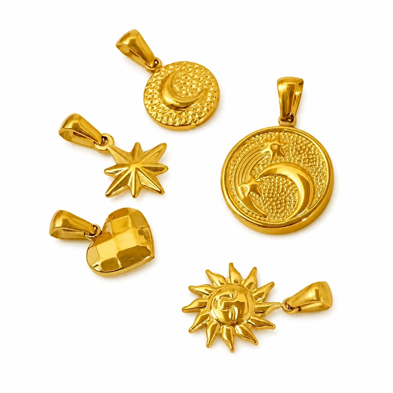 Celestial Gold-Plated Moon Star Textured Pendant