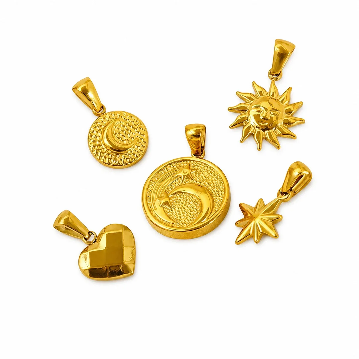 Celestial Gold-Plated Moon Star Textured Pendant