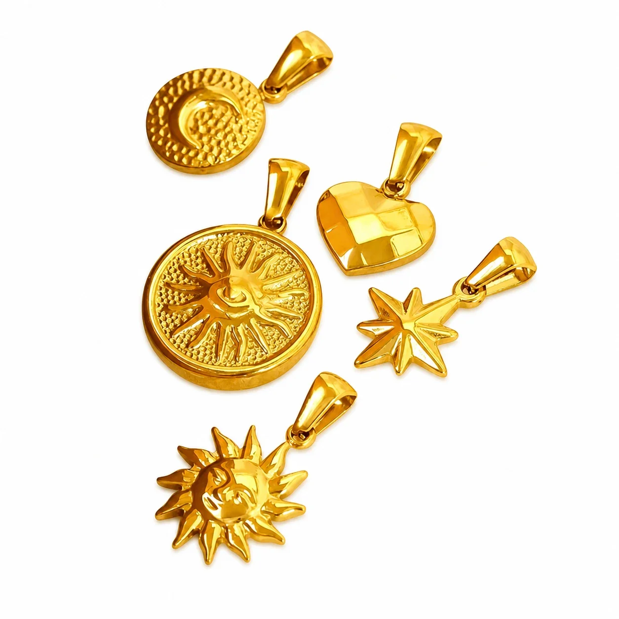 Celestial Gold-Plated Moon Star Textured Pendant