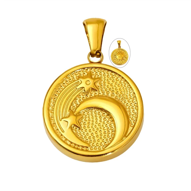 Celestial Gold-Plated Moon Star Textured Pendant