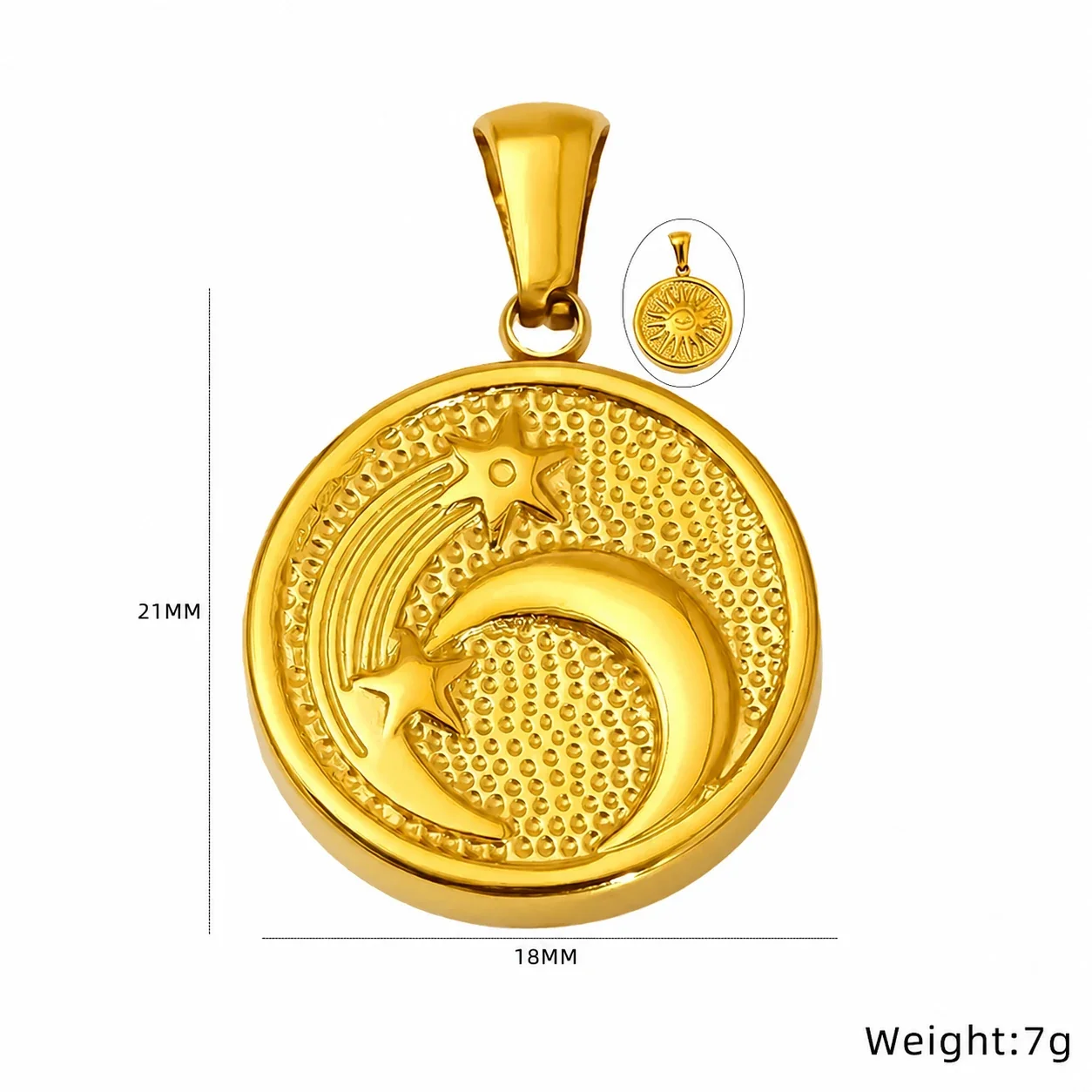 Celestial Gold-Plated Moon Star Textured Pendant - Gold Moon Star Medallion