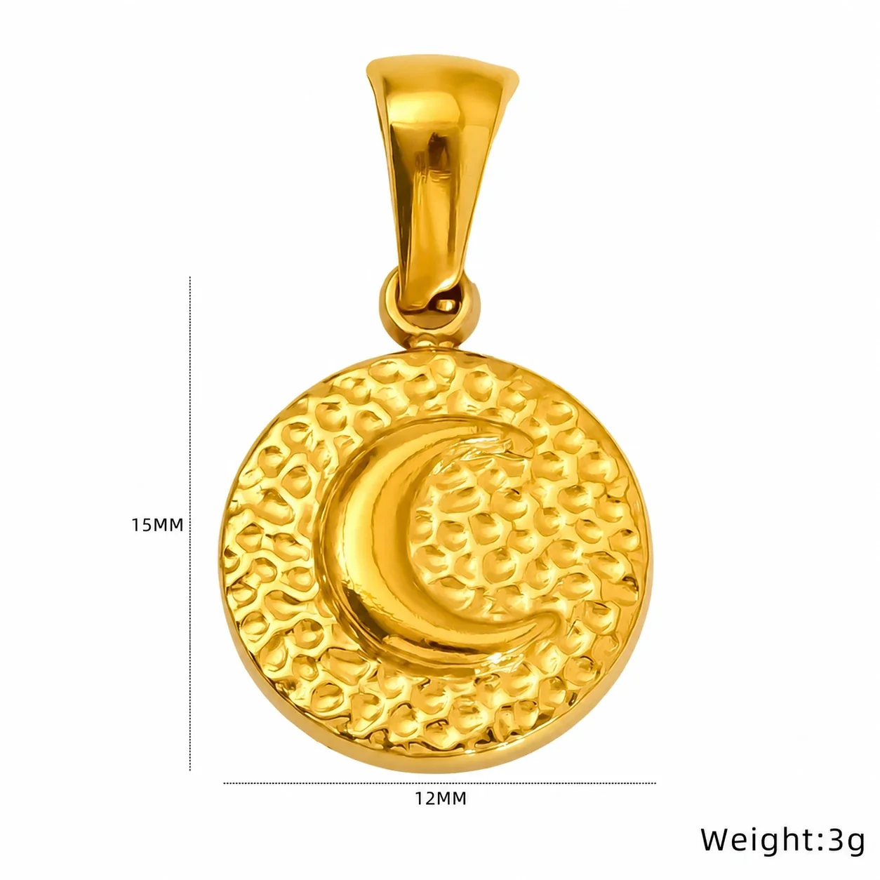 Celestial Gold-Plated Moon Star Textured Pendant - Gold Sun Face